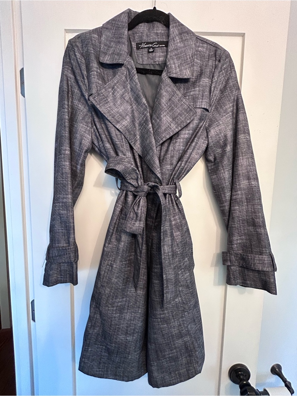 Kenneth Cole Reaction Denim-colored Tie-Belt Trench
